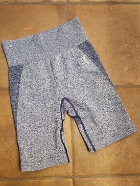 Gymshark Heathered Light Blue and Navy Seamless Workout Shorts